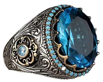 WSZJLN Handgefertigter türkischer Retro-Ring für Herren, Vintage-Doppelschwerter, schwarzer Zirkon, Punk, trendig, islamisch, religiös, muslimischer Schmuck, 6, Stil S