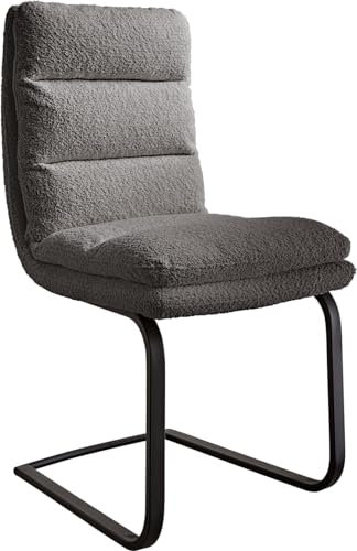 DELIFE Schwingstuhl Abelia-Flex Freischwinger flach Schwarz Bouclé Grau