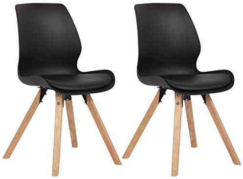 CLP 2er Set Stuhl Luna Kunststoff I Stoff I Samt I Kunstleder I Lehnstuhl mit Holzgestell, Farbe:schwarz, Material:Kunststoff
