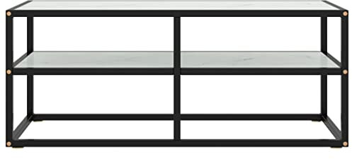 Mobile Porta TV Nero con Vetro Marmo Bianco 100x40x40 cm mobile porta tv mobile tv soggiorno mobiletto tv mobile porta televisione, Adatto a soggiorno, camera da letto, ufficio