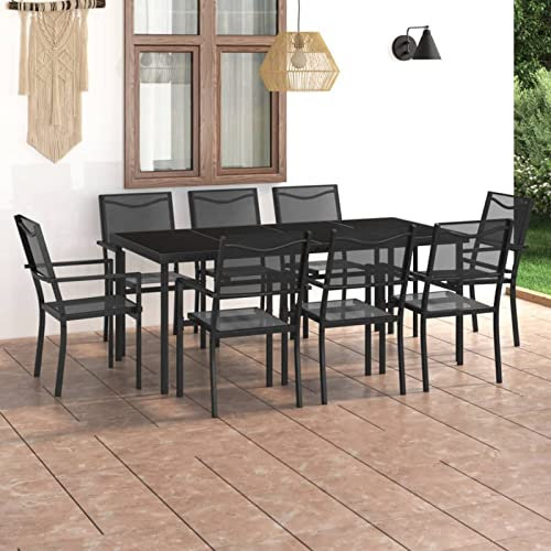 Festnight Gartenmöbel Set 8 Personen Sitzgruppe Garten Essgruppe Stahl Gartentisch Set mit 8 Stühlen Stapelbar Gartengarnitur Sitzgarnitur Esstisch