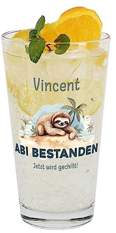Herz & Heim® Personalisiertes Wasserglas Faultier mit Name & Wunschtext