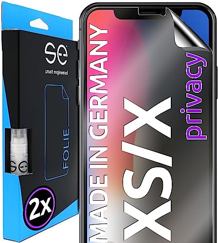 2x se® 3D SCHUTZFOLIE Privacy für Apple Iphone X/XS,Blickschutz, 100% Fingerabdruck & FaceID kompatibel, einfache blasenfreie Installation, Ultra-Klar, Stoß-Kratzfest, aus Deutschland