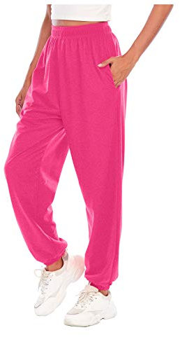 IQYU Lack Hose Damen Schwarz Hosen Jogger Damenhose Jogging Sporthose Hosen Gewichtsverlust Hose Damen (Hot Pink, M)