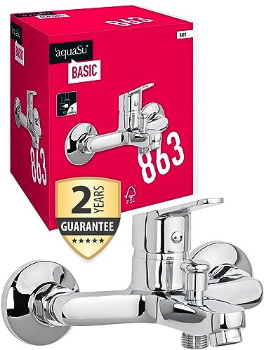 'aquaSu® Basic Wannenarmatur 863 mit Umsteller, Typ 1/2 '' Brauseabgang unten, Wandbefestigung, Standard S-Anschlüsse, Keramikkartusche, Messingkern, verchromt, 797887