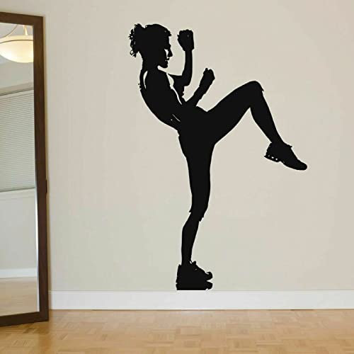 WEIMEIJIE Mädchen Taekwondo Wandaufkleber Sport gesundes Leben Kampf Club Fitnessstudio Mädchen Schlafzimmer Tür und Fenster Vinyl Applikation Wandbild 57x84 cm