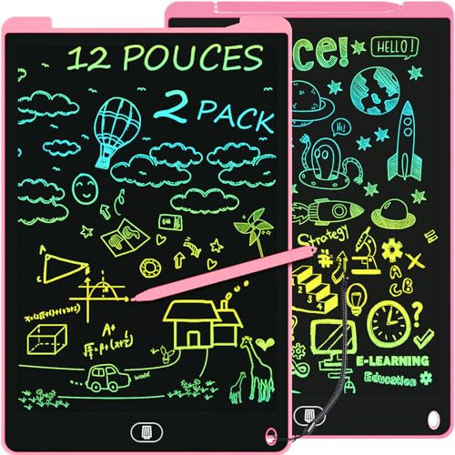 2 Pack Tablette d'écriture LCD de 12 Pouces, Electight Enfants Tablettes Graphiques avec Fonction de Verrouillage & D'effacement, Tablette Dessin Enfant Protection des Yeux, Educatif Cadeau, Rose
