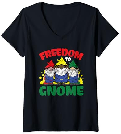 Freedom To Gnome Gartenzwerg T-Shirt mit V-Ausschnitt