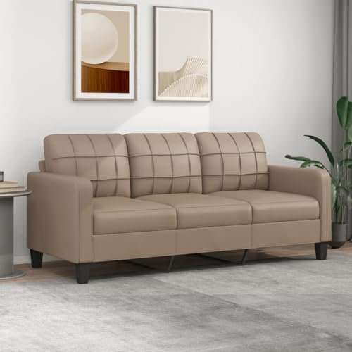 SECOLI 3 Sitzer Sofa, Kunstleder Kleines Couch, Modern 3er Gästesofa mit Armlehne, Sofa 3 Seater, Couch 3 sitzer für Wohnzimmer/Schlafzimmer/Büro/Wohnung, 180 cm, Cappuccino-Braun