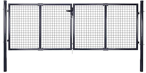 TANZEM Mesh-Gartentor, Gartentür, Gartentüren, Gartenzaun Tür, Zauntür, Flügeltore, Garten Türe, Maschendrahtzaun, Verzinkter Stahl 289 x 75 cm Grau