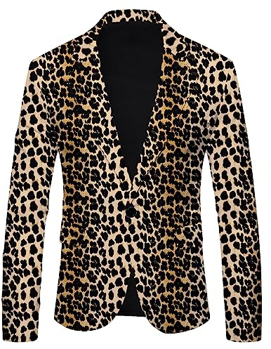LOSSLO Anzug Herren Regular Fit,Blazer Herren Langarm,Sakko Herren Sportlich Leoparde Anzugjacket EIN Knopf Herrenjacke Männer Anzugjacken für Freizeit Business Party Hochzeit Abschlussball Karneval