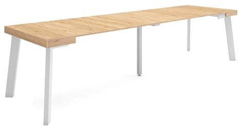 Skraut Home | Table Console Extensible | Console Meuble | 300 | pour 14 Personnes | Pieds en Bois | Style Moderne | Chêne