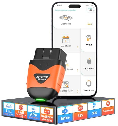 AUTOPHIX OBD2 Bluetooth Adapter, 3210 PRO Auto Diagnosegerät Check Motor ABS SRS Getriebe Drahtlose Auto Auslesegerät Fehlercode Lesegerät mit Batterie Test Exklusive APP für iPhone, iPad und Android