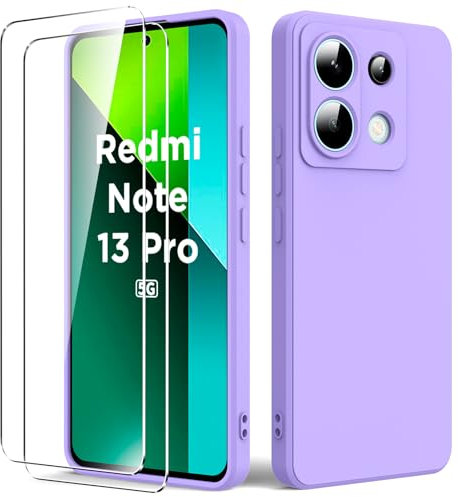 Byvuwiay Funda Compatible con Xiaomi Redmi Note 13 Pro 5G / Poco X6 5G, con 2 Piezas Cristal Templado, Carcasa de Líquida TPU Anti-Choque, Carcasa Xiaomi Redmi Note 13 Pro 5G, Lila