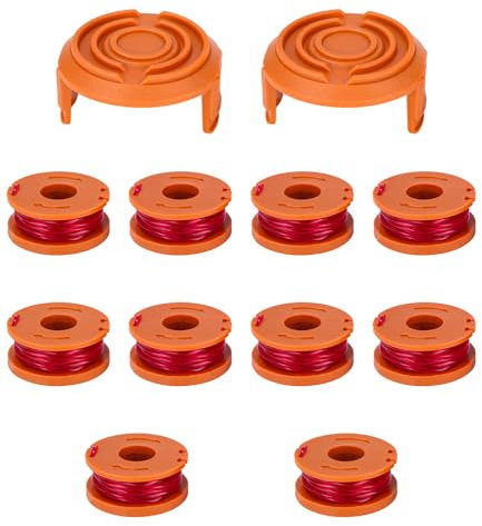 10 Stücke Rasentrimmer Faden für alle 20V Worx Rasentrimmer und 2 Stücke Trimmer Spool Cap,Trimmer Spulenmodell WA0010,Rasentrimmer Spule Für Rasentrimmer kompatibel mit WG163