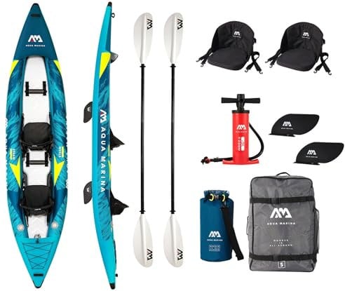 Campsup Aqua Marina kajak aufblasbar | Inflatable 2 Personen Kayak Steam-412 + 2 x KP-1 | 412x90 cm | Technologie: Drop Stitch