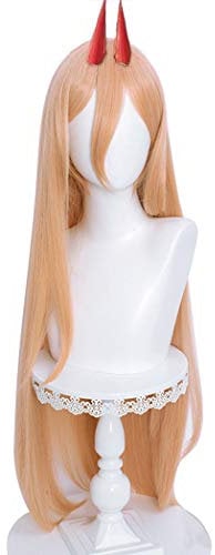 ZHAOSJ Woman Man Wig for Chainsaw Power Cosplay Wig with Horns Hairclips for Halloween Costume Party