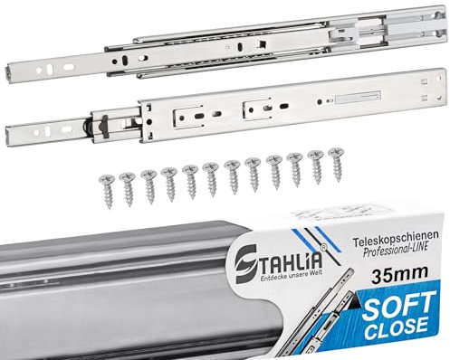 Stahlia Schubladenschienen Softclose 35mm (4 Stück) Länge: 450mm Vollauszug Schubladenauszug Auszugsschienen Softclose Scharnier Laufschiene Schrankauszug