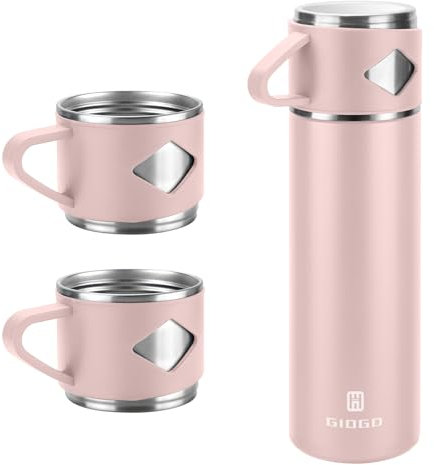 Vacuum Insulated Flask 700ml/23.6oz Stainless Steel Thermo Bottle with Cup for Coffee Water Hot and Cold Drink Flasks.(Pink,Set)
