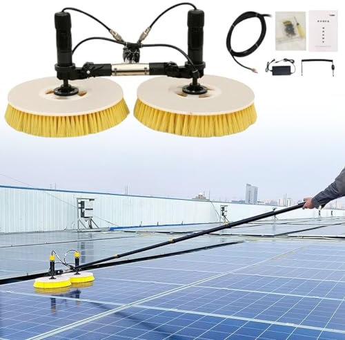 AUTUMFLATGAO Electric Solar Panel Cleaning Brush, 3.5m/5.5m/7.5m Telescopic Rod, Double Head Automatic Water Sprayer Cleaning Tool, Roof Water Brush,3.5M