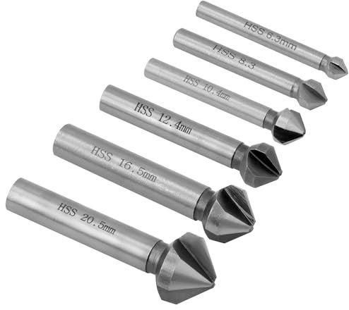 QWORK® 6 Pezzi Svasatore 90°, 6.3-20.5 mm Punta da Trapano Svasatore in Acciaio HSS, Svasatore Metallo per Legno, Metallo, Plastica