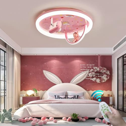 Stesulfr LED Rosa Deckenlampe mit Fernbedienung Mädchenzimmer Deckenbeleuchtung Dimmbar Kreativ Harz Puppe Dekoration Kronleuchter Geeignet für Schlafzimmer Esszimmer Büro Deckenleuchte