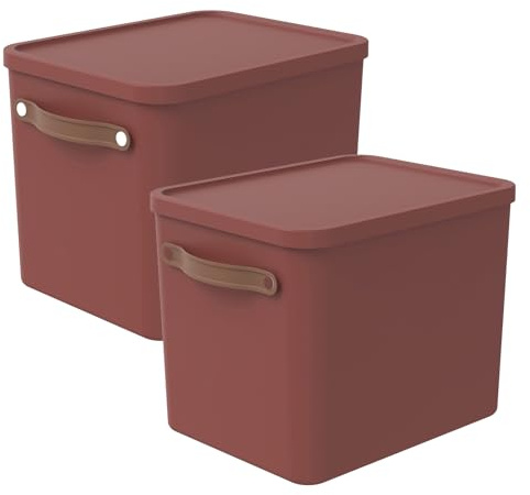 Rotho Maloja 2er-Set Aufbewahrungsbox 27l mit Deckel (Rot)