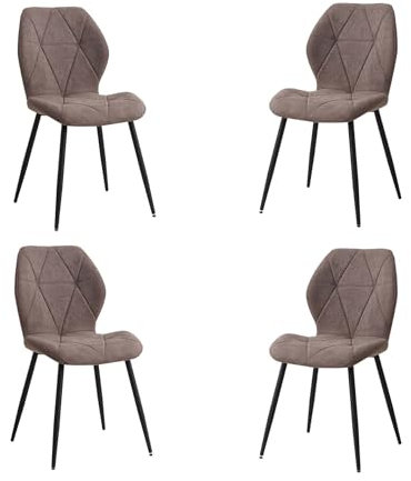 DEYARNA HOME 4er Set Moderne Esszimmerstühle, Gepolsterte Küchenstühle, Leinen Esszimmerstuhl mit Schwarzen Metallbeinen für Esszimmer, Küche, Wohnzimmer (Braun, Diamant Textur)