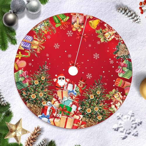 Weihnachtsbaum Decke, 120cm Dunkelrot Weihnachtsbaum Rock Matte, Christbaumständer Teppich mit Weihnachtsmann Muster, Weihnachtsbaumständerhüllen, Runde Weihnachtsbaumdecke für Weihnachtsbaum Deko