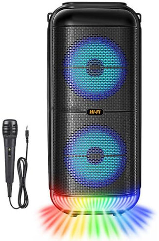 YSAMAX 10W x 2 Bluetooth Speaker, Portable Wireless Column Bass With Microphone, Lightweight, Portable, 6-Inch Double Horn Subwoofer, Stylish Look