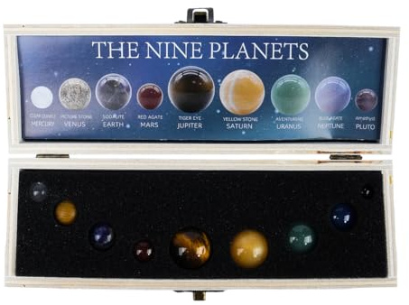 VOANZO 9 Planeten Solardekor Trommelkristall-Edelsteinkugel-Set, himmlische Schreibtischdekoration und kreatives Geschenk, atemberaubende Kristalle für Zuhause oder das Büro