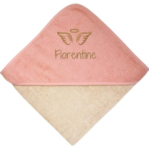 Wolimbo Kapuzenhandtuch personalisiert mit Namen und Motiv - Greige Erika - 100x100cm - für Baby und Kinder Babyhandtuch/Kinderhandtuch/Badetuch