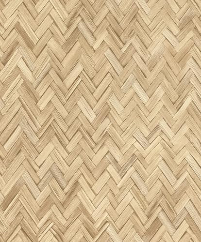 Rasch Papier peint intissé 410334 de la collection Beachhouse - Aspect bois - Motif chevrons - Beige/marron clair