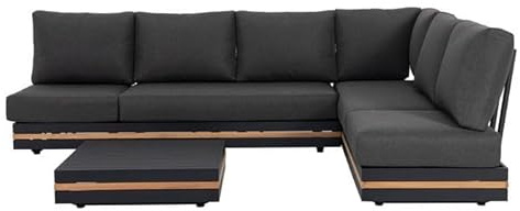 OUTLIV. Triest Ecklounge, 5-Sitzer, 198x73x75cm, Dunkelgrau/Natur | Aluminium, Teak und Polyester; verstellbar und mit Kissen; 5-Sitzer; 198x73x75cm; Dunkelgrau/Natur; komfortabel, flexibel