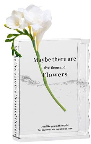 Clear Book Vase | Decorative Flower Vase Table Centerpiece | A Book About Flowers Vase, Clear Unique Book Flower Vase for Coffee Shop, Home, Bedroom, Working Place