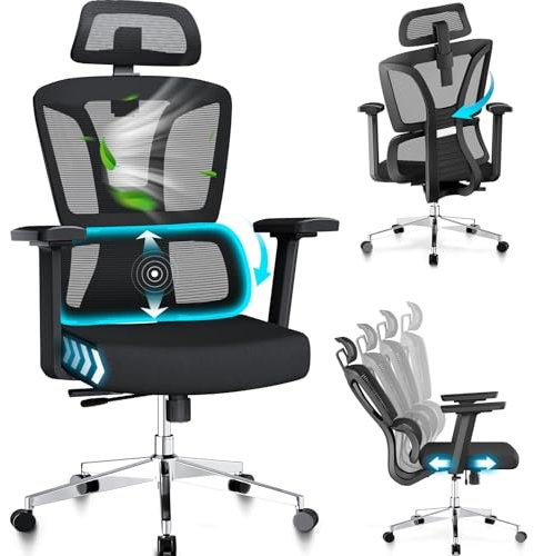 MELOKEA High Backrest Ergonomic Office Chair with Adjustable Seat Depth and 4 Tilt Angles, 4D Armrests, Auto-chasing Lumbar Support Computer Comfy Chair Swivel 200KG 440LBS Heavy Duty Desk Chairs