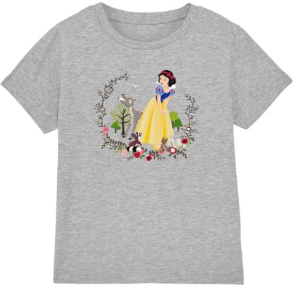 Snow White and Her Forest Friends Girls T Shirt, Athletic Heather, 12-13 Years