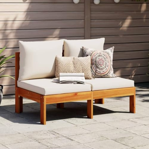 Somanki Gartensofa ohne Armlehnen mit Kissen 2-Sitzer Massivholz Akazie, Gartenlounge, Terrassenmöbel, Balkonmöbel, Terrassen Sofa, Gartenmöbel - 367625