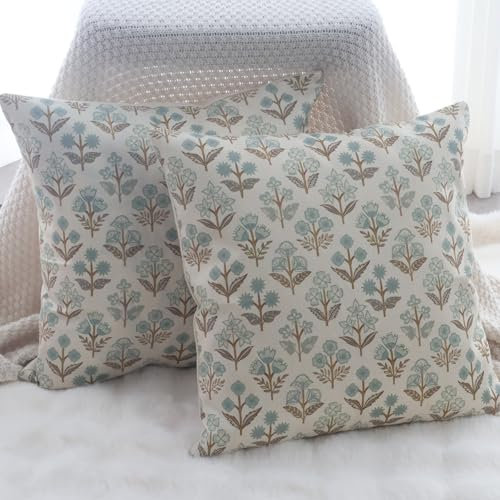 NIULAA Leinen Kissenbezug 50x50 Braun Blumen Kissenbezüge 2er Set Modernes Quadratisch Sofakissen Garten Outdoor-Kissen Kuschelig Kissenhüllen für Wohnzimmer Couch Balkon Landhausstil