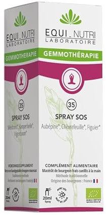 Spray SOS Macérat mère de bourgeons BIO aubépine chèvrefeuille figuier 20 ml Gemmothérapie N° 35 Equi-Nutri laboratoire