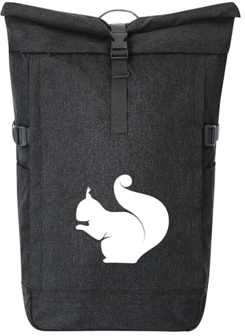 Huuraa Kurierrucksack Eichhörnchen Silhouette 30-44 Liter Black Melange Fairtrade Rolltop Rucksack Geschenkidee