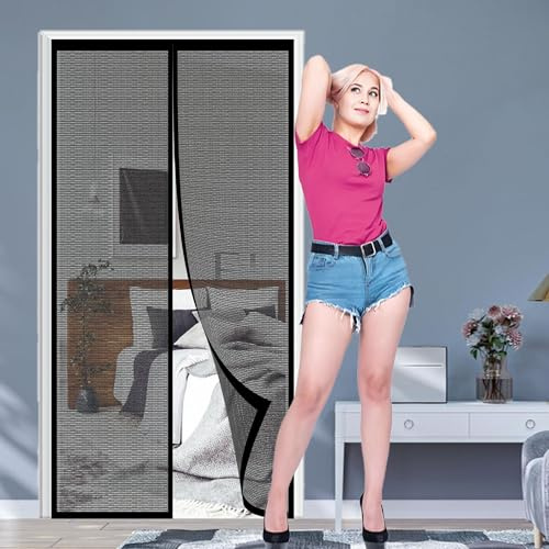 Zanzariera Magnetica per Balcone 73 x 194 cm con Adesivo, Facile da Installare Tenda Totalmente Magnetica per Porte Finestre Scorrevole Balcone, Nero