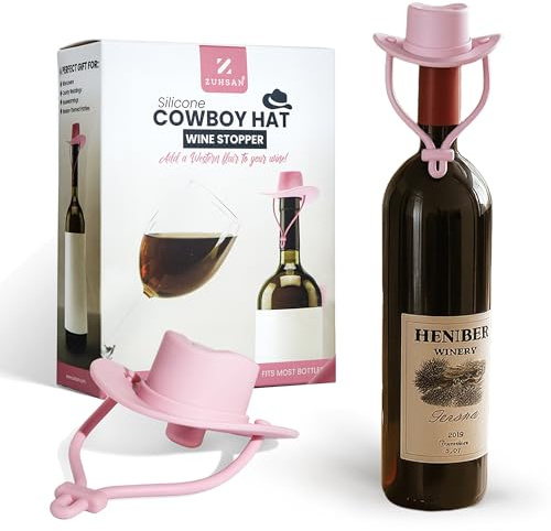 Silicone Cowboy Hat Wine Bottle Stopper – Pink – Reusable Wine Saver Cap for Standard Bottles – Western Novelty Gift for Wine Lovers – Airtight Silicone Cork – by ZUHSAN