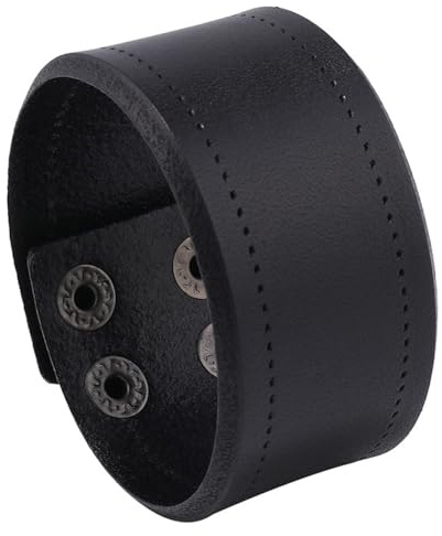 CALFOVERA Punk Herren Lederarmband Echtleder Breite Gothic Armbänder Vintage Schwarz Armreif Manschette Gürtel Verstellbar Rindsleder Wickelarmband Armschutz Mit Druckknopf Für Halloween Kostümparty