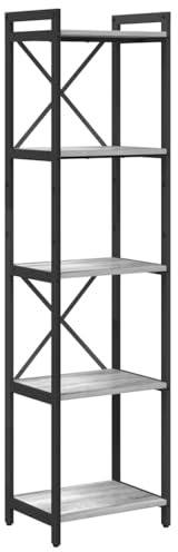 vidaXL Bookcase Grey sonoma 40 x 30 x 153 cm Engineered wood, Adjustable Feet, Multi-Tiered Stand, Industrial Bookshelf, Storage Shelf Unit, Living Room Organizer, Functional Display Rack