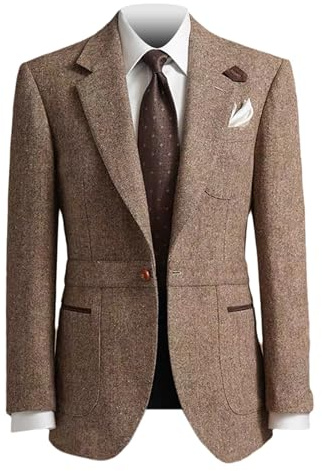 RAJEGAR Chaqueta deportiva de tweed para hombre, delgada, retro, con solapa, mezcla de lana, con un botón, parche en el codo
