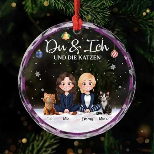 Geschenke Mall Personalisiertes Ornamente - Du & Ich Und Die Katzen - Weihnachtsanhänger für Paare, Glas Weihnachtsschmuck Paar Katzen, Deko Weihnachtsbaum (2, Femme - Femme)