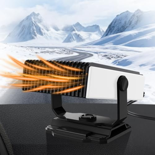 MIUUIPI 12V Auto Heizung, Auto Heizlüfter Tragbare, 2 in 1 Heizung und Ventilator, 360° Drehbar, Anti-Beschlag Windschutzscheibe Defroster, Einstecken in Zigarettenanzünder Entfroster Autoheizung