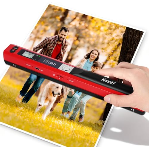 Youool Scanner portable A4, scanner d'images USB, scanners portables, numérisation couleur 900 dpi, scanner de documents portable A4 au format JPG/PDF (scanners rouges + carte 16Go TF)