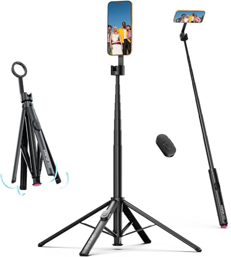 ULANZI 71 Magnetic Phone Tripod, Auto Open & Close Selfie Stick w Remote | N52 Strong Magnetism, 4-Leg Support, 1s Open&Lift to Fold, Extendable Cellphone Tripod Stand for Live Vlog iPhone 17 16 15 14